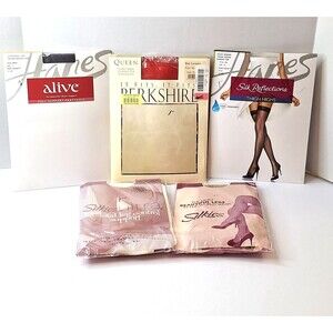 LOT of 5 VINTAGE PANTYHOSE STOCKINGS Silkies Berkshire Alive Silk‎ Reflections